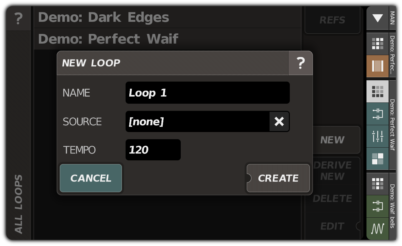 Creating a loop with the NEW LOOP dialog